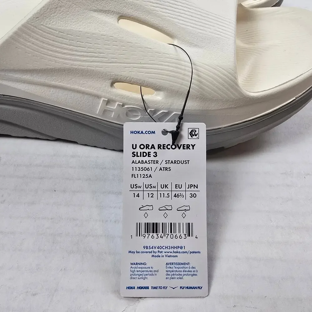 Hoka Ora Recovery Slide 3 Unisex Size M12 Alabaster/Stardust Comfort Sandals